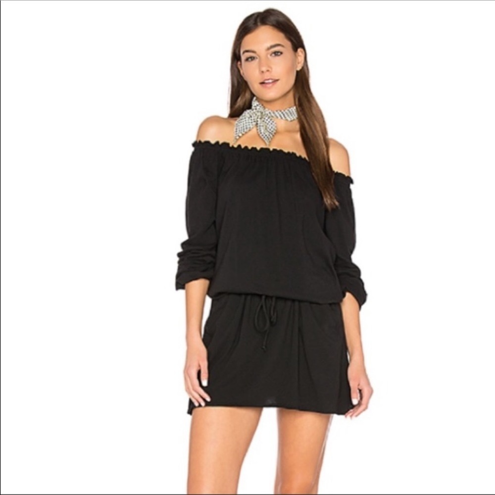 CHASER Black Off The Shoulder Shirred Mini Dress